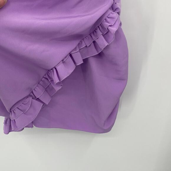 Hello Molly Mini Dress V Neck Ruffle Trim Bodycon Fitted Lilac Purple Womens 6 - Picture 7 of 11